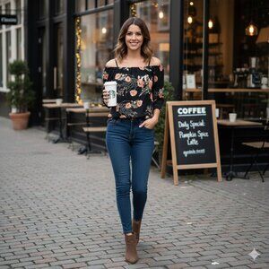 Blush medium floral flirty summer blouse